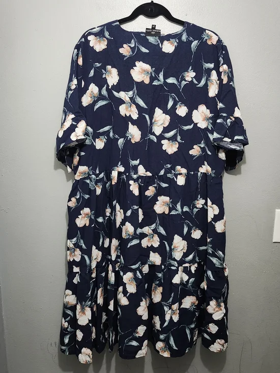 Nursing Queen Navy Floral Tiered Nursing Dress with Pink Blooms Size 2X - Picture 8 of 9